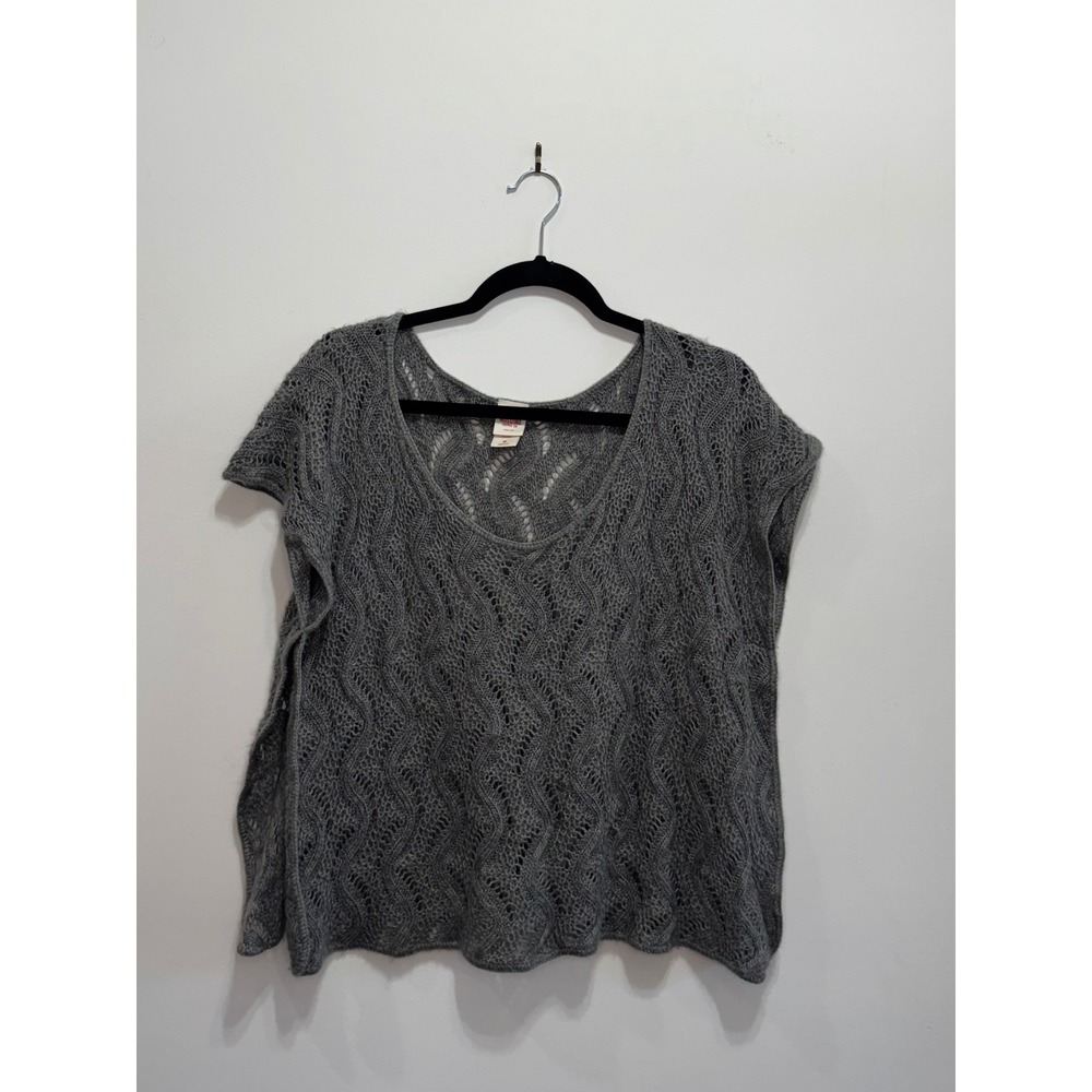 Vintage Mossimo Womens Gray Crochet Knit Short Sleeve Scoop Neck Top Size M